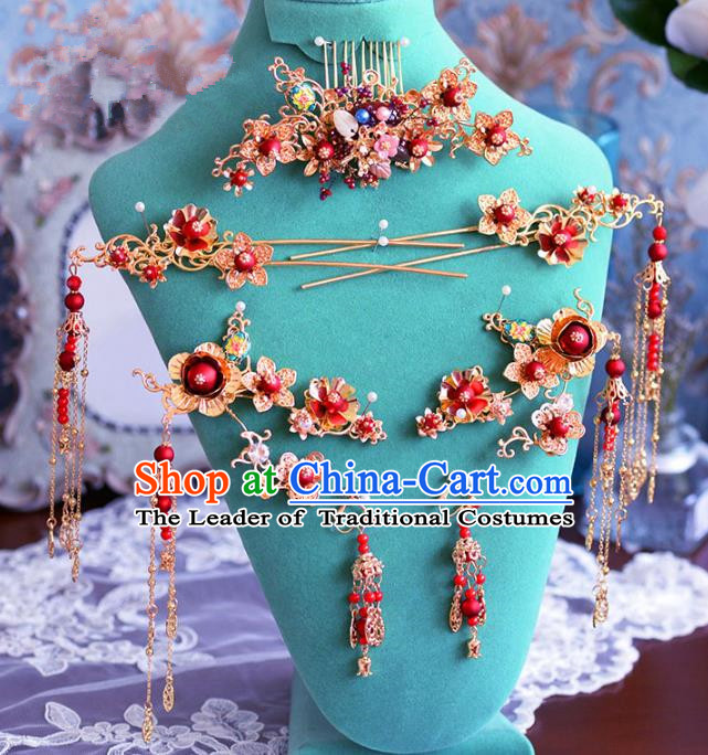 Chinese Ancient Handmade Hair Accessories Traditional Xiuhe Suit Hair Combs Hairpins Complete Set for Women