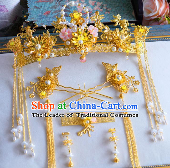 Chinese Ancient Handmade Xiuhe Suit Phoenix Coronet Traditional Hairpins Hair Accessories Complete Set for Women