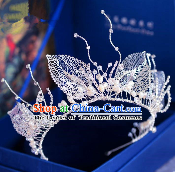 Handmade Baroque Hair Jewelry Accessories Royal Crown Leaf Imperial Crown for Women