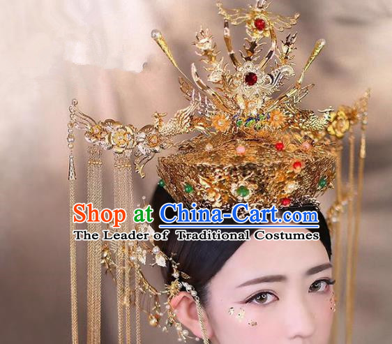 Chinese Ancient Handmade Bride Phoenix Coronet Hair Accessories Traditional Hairpins for Women