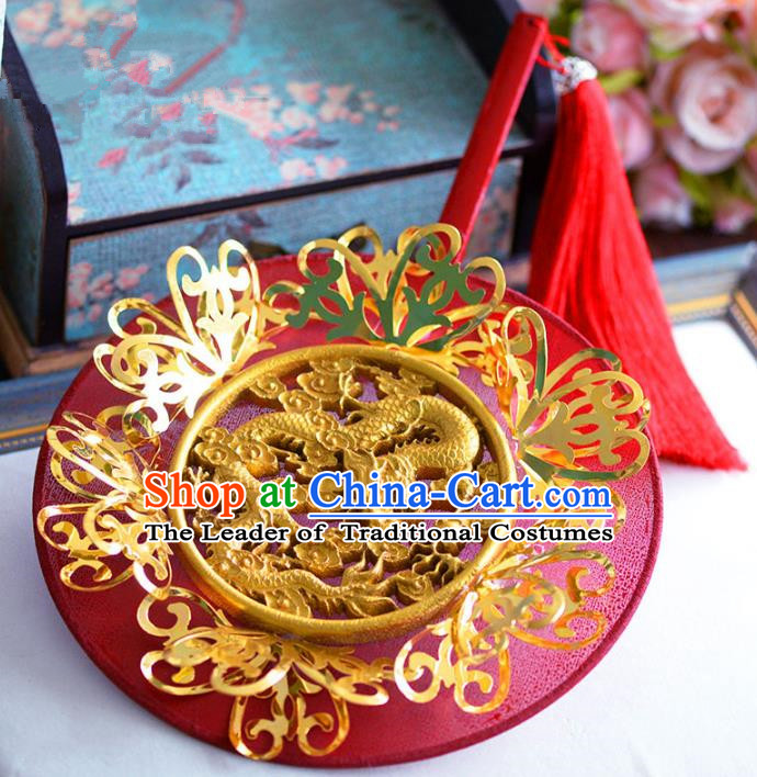 Chinese Handmade Wedding Accessories Red Palace Fans Hanfu Round Fans for Women