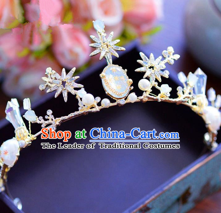 Handmade Hair Jewelry Accessories Baroque Royal Crown Crystal Pearls Imperial Crown for Women