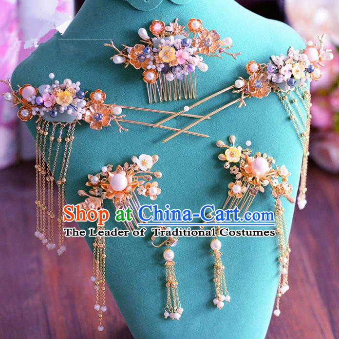 Chinese Ancient Handmade Palace Pearls Hair Comb Hair Accessories Traditional Hairpins Complete Set for Women