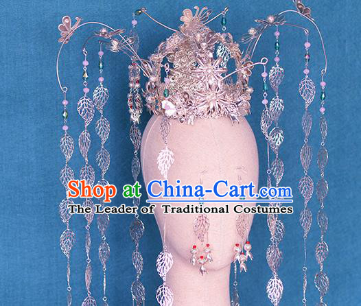 Chinese Ancient Handmade Palace Argent Phoenix Coronet Hair Accessories Traditional Hairpins for Women