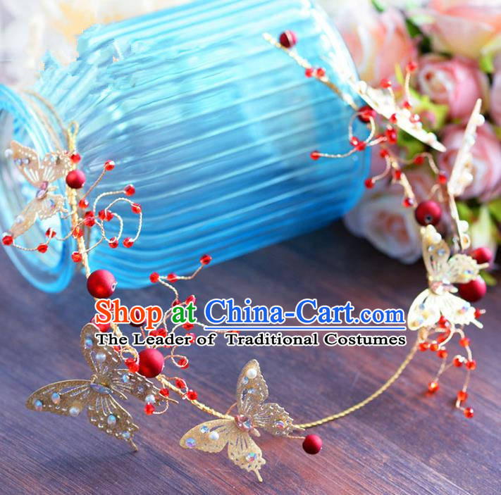 Top Grade Handmade Jewelry Accessories Chinese Ancient Bride Golden Butterfly Hair Clasp for Women