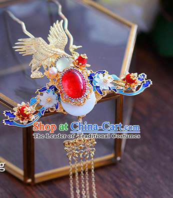 Ancient Chinese Handmade Hair Accessories Xiuhe Suit Hair Clip Blueing Phoenix Hairpins for Women