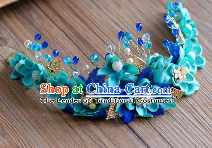 Top Grade Handmade Hair Accessories Baroque Green Flowers Garland Royal Crown Headwear for Women