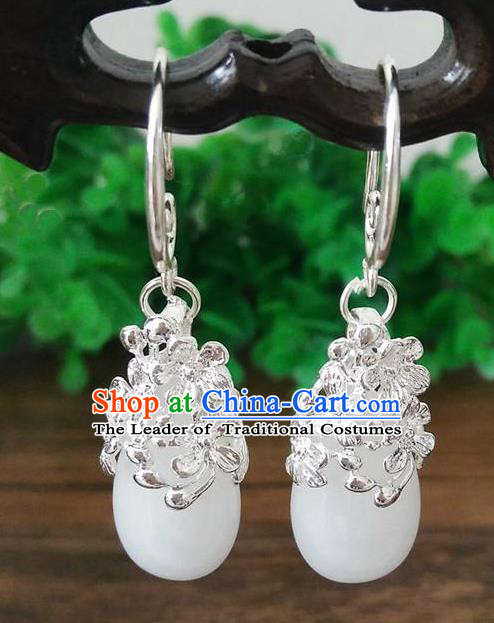 Top Grade Chinese Handmade Wedding Accessories Eardrop Hanfu White Jade Earrings for Women
