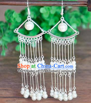 Top Grade Chinese Handmade Wedding Accessories Pearls Tassel Eardrop Hanfu Earrings for Women