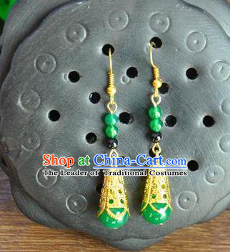 Top Grade Chinese Handmade Wedding Accessories Green Beads Eardrop Hanfu Earrings for Women