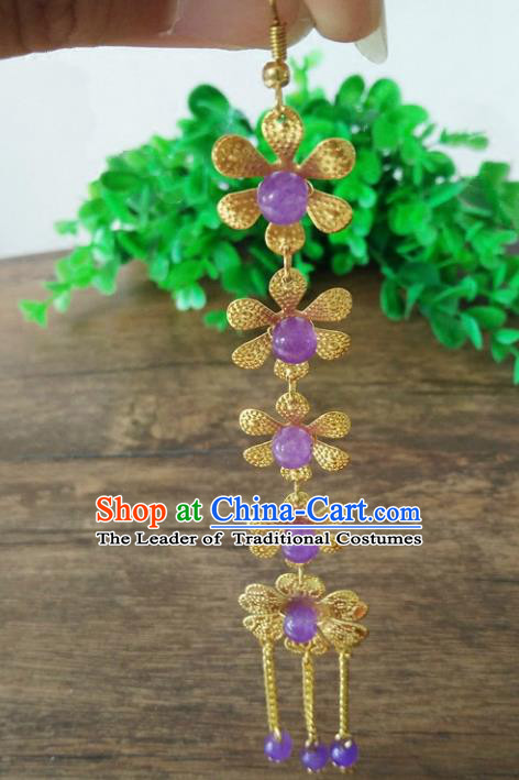 Ancient Chinese Handmade Hair Accessories Classical Purple Beads Frontlet Hairpins for Women