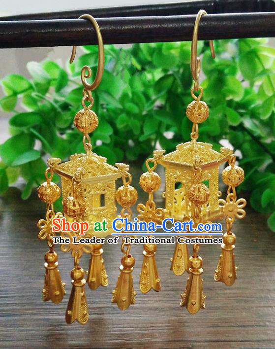 Top Grade Chinese Handmade Wedding Accessories Brass Eardrop Hanfu Golden Earrings for Women