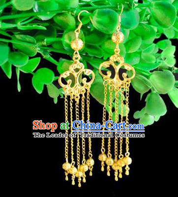 Top Grade Chinese Handmade Accessories Hanfu Eardrop Golden Tassel Earrings for Women