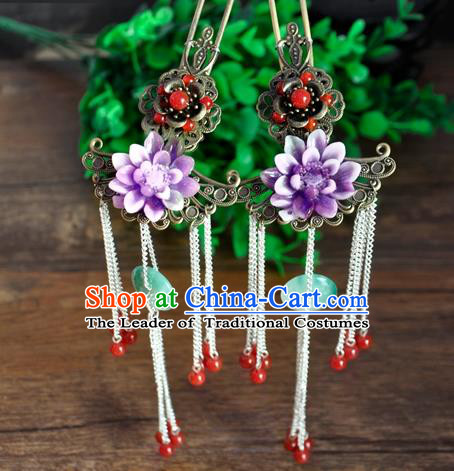Ancient Chinese Handmade Purple Flower Hair Clip Hair Accessories Classical Hairpins for Women