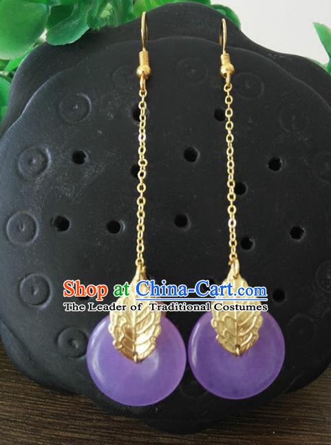 Top Grade Chinese Handmade Accessories Purple Eardrop Hanfu Earrings for Women