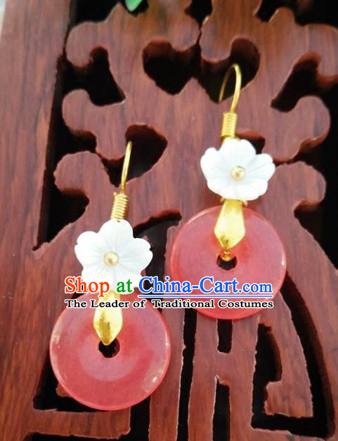 Top Grade Chinese Handmade Accessories Shell Flower Red Eardrop Hanfu Earrings for Women