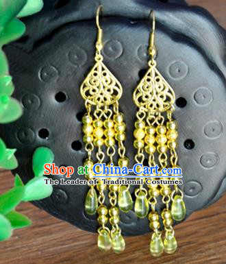 Top Grade Chinese Handmade Accessories Hanfu Eardrop Golden Beads Tassel Earrings for Women