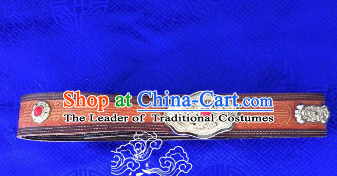 Traditional Chinese Mongol Nationality Waist Accessories, Mongolian Minority Leather Belts Waistband for Women