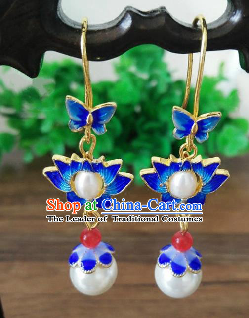 Chinese Handmade Accessories Hanfu Cloisonne Lotus Eardrop Ancient Tassel Earrings for Women