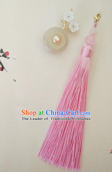 Chinese Ancient Handmade Brooch Jewelry Accessories Pink Tassel Peace Buckle Breastpin for Women