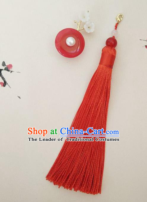 Chinese Ancient Handmade Brooch Jewelry Accessories Red Tassel Peace Buckle Breastpin for Women