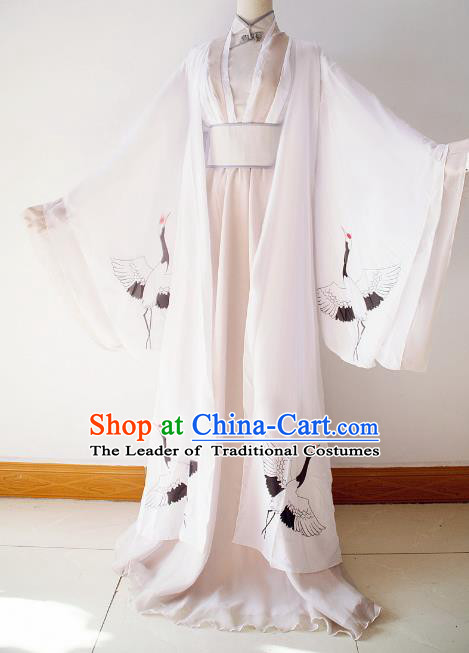Chinese Ancient Cosplay Scholar Printing Cranes Costume Han Dynasty Nobility Childe Swordsman Clothing for Men