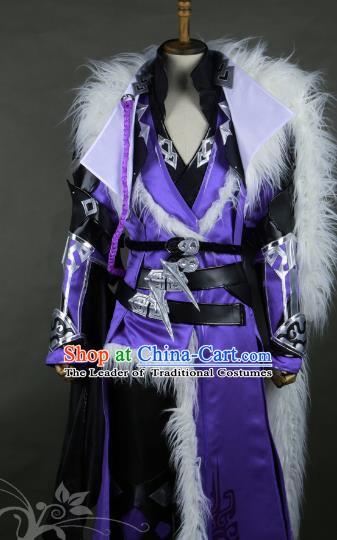 Chinese Traditional Ancient Young Lady Swordswoman Purple Costume for Women