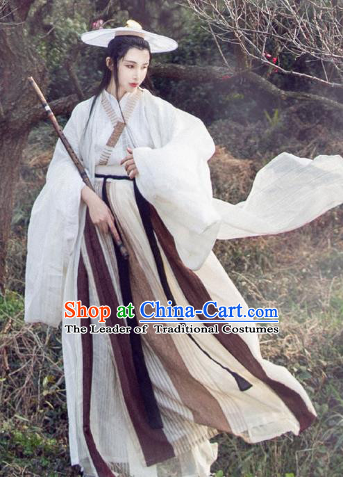 Chinese Traditional Ancient Jin Dynasty Swordswoman Embroidered Costumes Hanfu Dress for Women