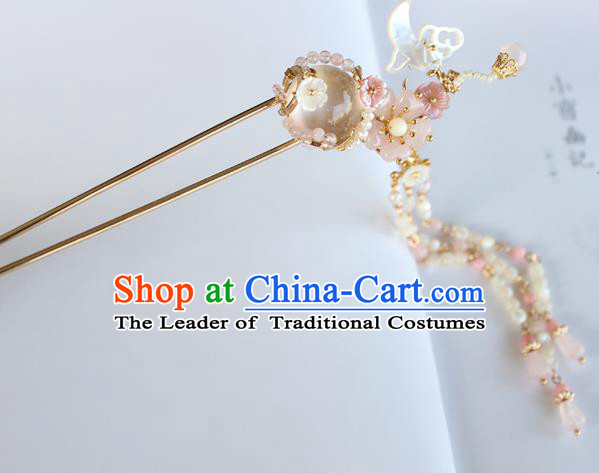 Chinese Ancient Handmade Palace Pink Tassel Hair Clip Hair Accessories Hanfu Hairpins for Women