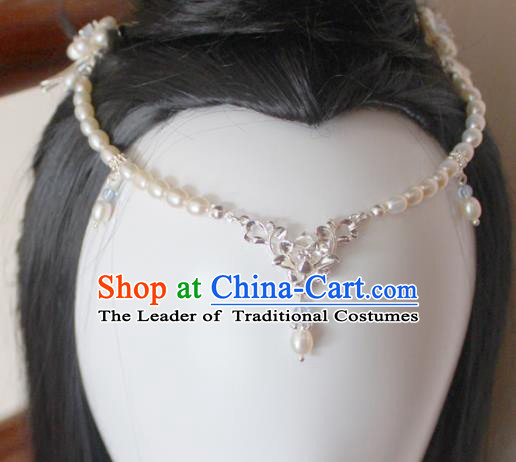 Chinese Ancient Handmade Pearls Hair Clasp Hair Accessories Hanfu Frontlet Hairpins for Women