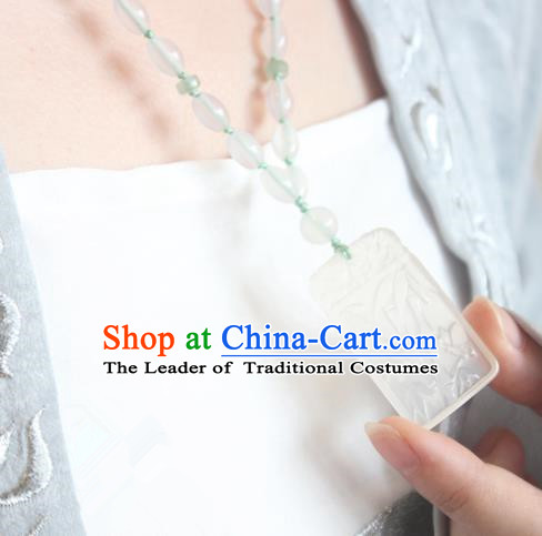 Chinese Ancient Handmade Hanfu Accessories Carving Bamboo Jade Necklace for Women
