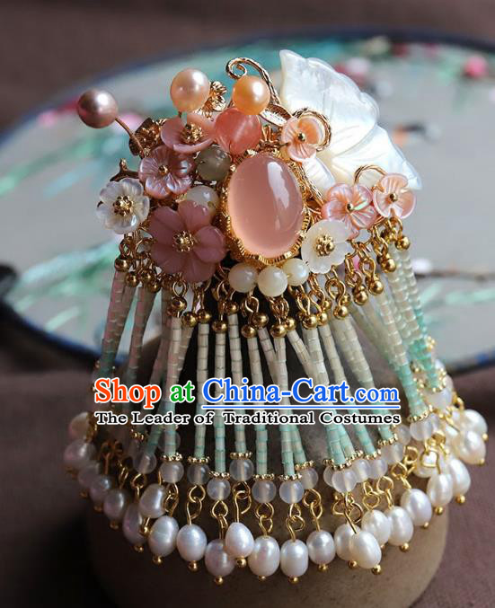 Chinese Ancient Handmade Classical Pearls Shell Hair Claw Hair Accessories Hanfu Hairpins for Women
