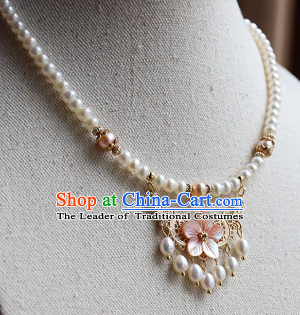Chinese Ancient Handmade Classical Accessories Hanfu Pearls Tassel Necklace for Women