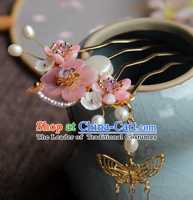 Chinese Ancient Handmade Pearls Hair Comb Classical Hair Accessories Hanfu Shell Hairpins for Women