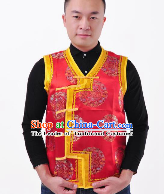 Chinese Mongol Nationality Costume Mongolian Red Vest Traditional Mongolian Minority Folk Dance Clothing for Men