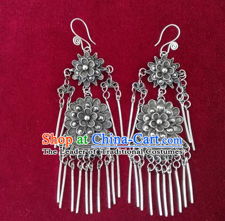 Chinese Handmade Miao Nationality Jewelry Accessories Hmong Sliver Flowers Earrings for Women