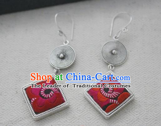 Chinese Handmade Miao Nationality Jewelry Accessories Embroidered Earbob Hmong Earrings for Women