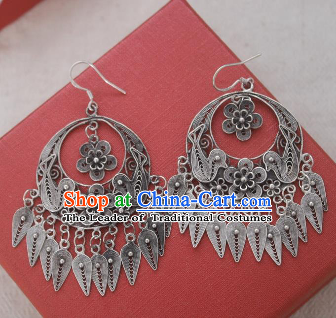 Chinese Handmade Miao Nationality Bird Tassel Eardrop Jewelry Accessories Hmong Sliver Earrings for Women