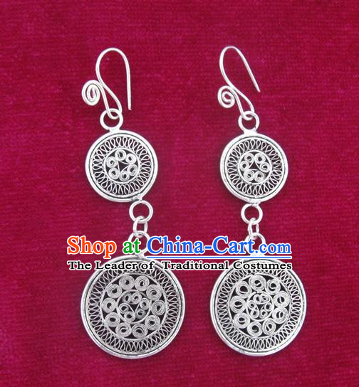 Chinese Miao Sliver Ornaments Earrings Traditional Hmong Eardrop for Women