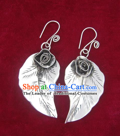 Chinese Miao Sliver Ornaments Flower Earrings Traditional Hmong Eardrop for Women