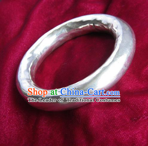 Handmade Chinese Miao Sliver Bracelet Traditional Hmong Sliver Bangle for Women