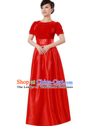 Professional Chorus Singing Group Stage Performance Costume, Compere Modern Dance Red Dress for Women
