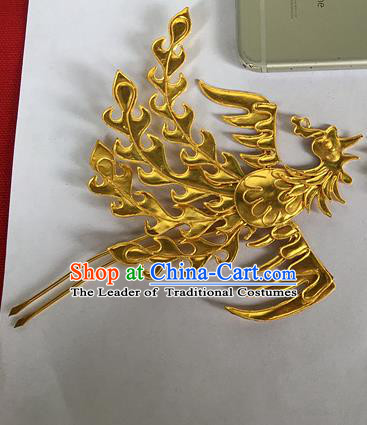 Chinese Traditional Miao Nationality Hair Accessories Golden Phoenix Hairpins Headwear for Women