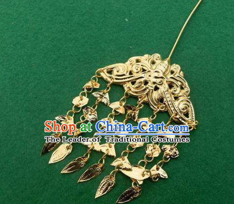 Traditional Chinese Miao Nationality Golden Hair Clip Hanfu Tassel Hairpins Hair Accessories for Women