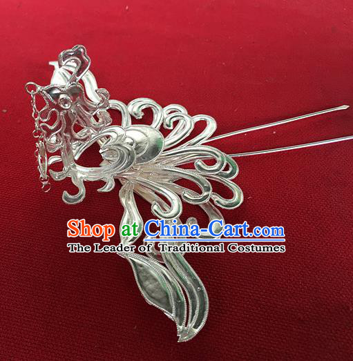 Traditional Chinese Miao Nationality Hair Accessories Sliver Phoenix Hairpins Hair Clip for Women