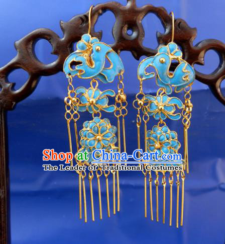 Chinese Traditional Ornaments Accessories Ancient Blue Lotus Earrings for Women