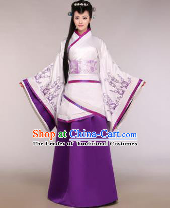 Traditional Chinese Han Dynasty Imperial Concubine Costume Ancient Princess Purple Hanfu Dress for Women