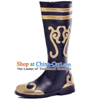 Chinese Traditional Mongols Dance Shoes, Mongolian Minority Folk Dance Boots for Men