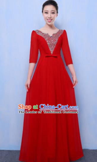 Top Grade Chorus Singing Group Red Full Dress, Compere Classical Dance Costume for Women