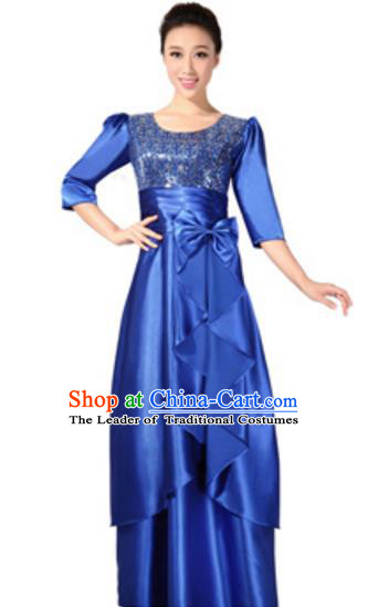 Top Grade Chorus Singing Group Royalblue Sequins Full Dress, Compere Classical Dance Costume for Women